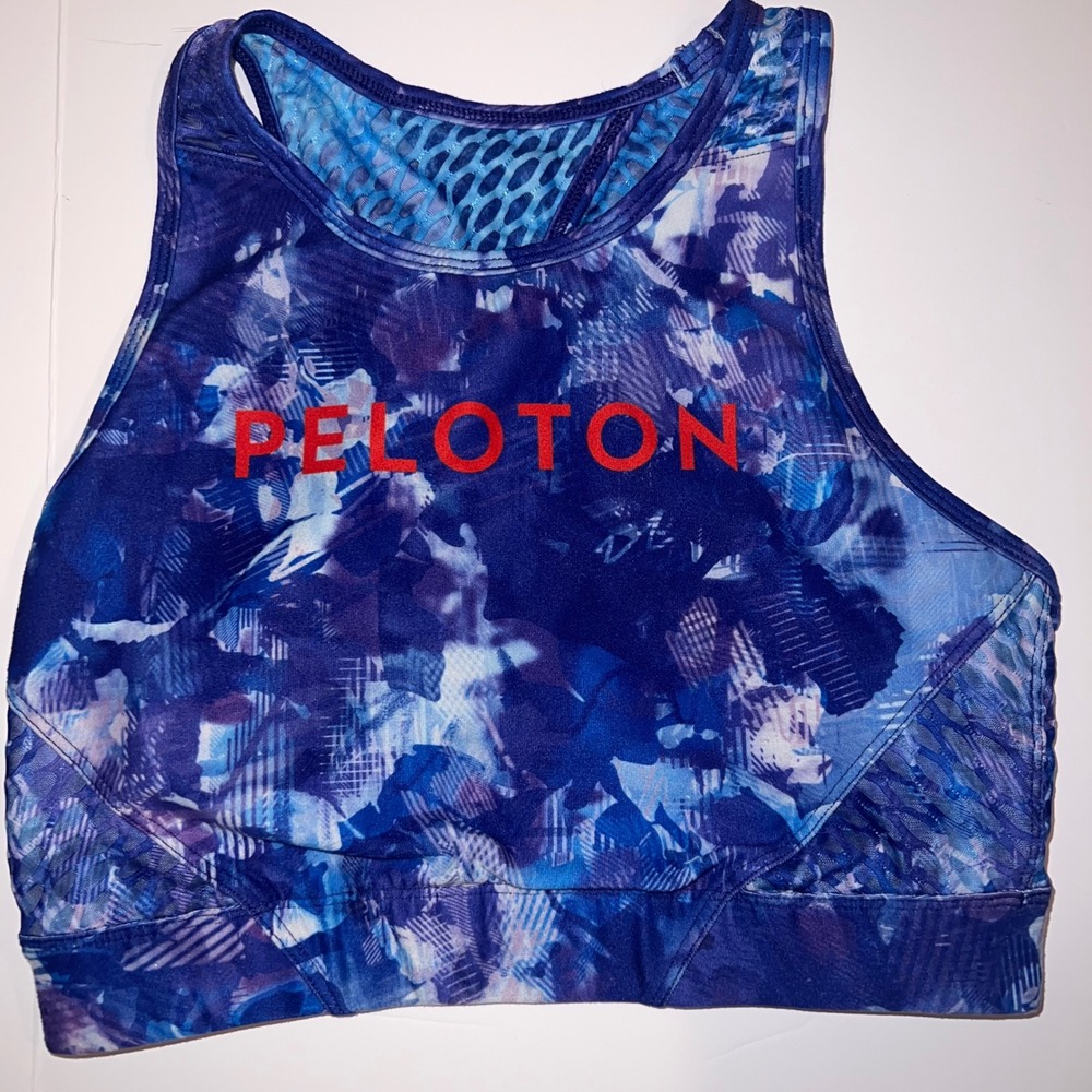 Peloton x WITH Wear It To Heart Sports Bra Womens S‎ Blue Tie Dye Excellent Mesh